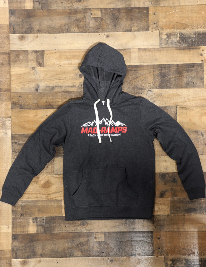 MADRAMPS black hoodie with red logo and white pull strings
